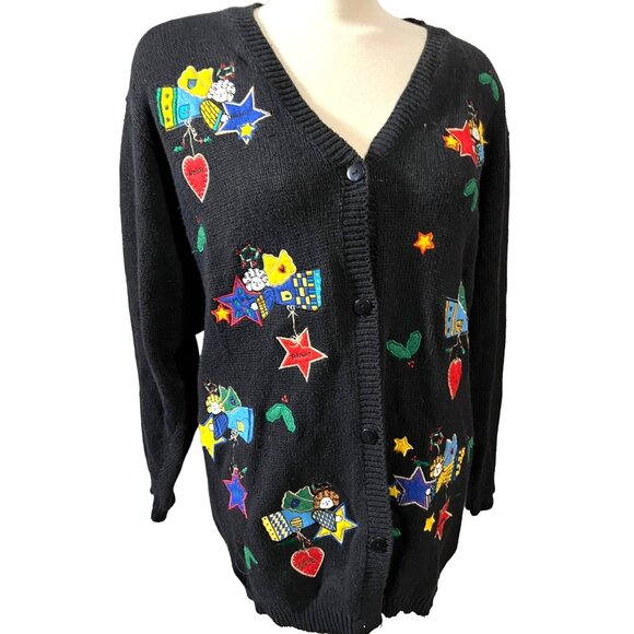 Vintage Cottagecore Embroidered Angel Cardigan Sz Medium Womens by The Quacker F - Picture 1 of 9